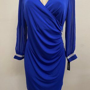 Glamour, Women's Dress, size 10, blue with open long sleeves and cuffs.